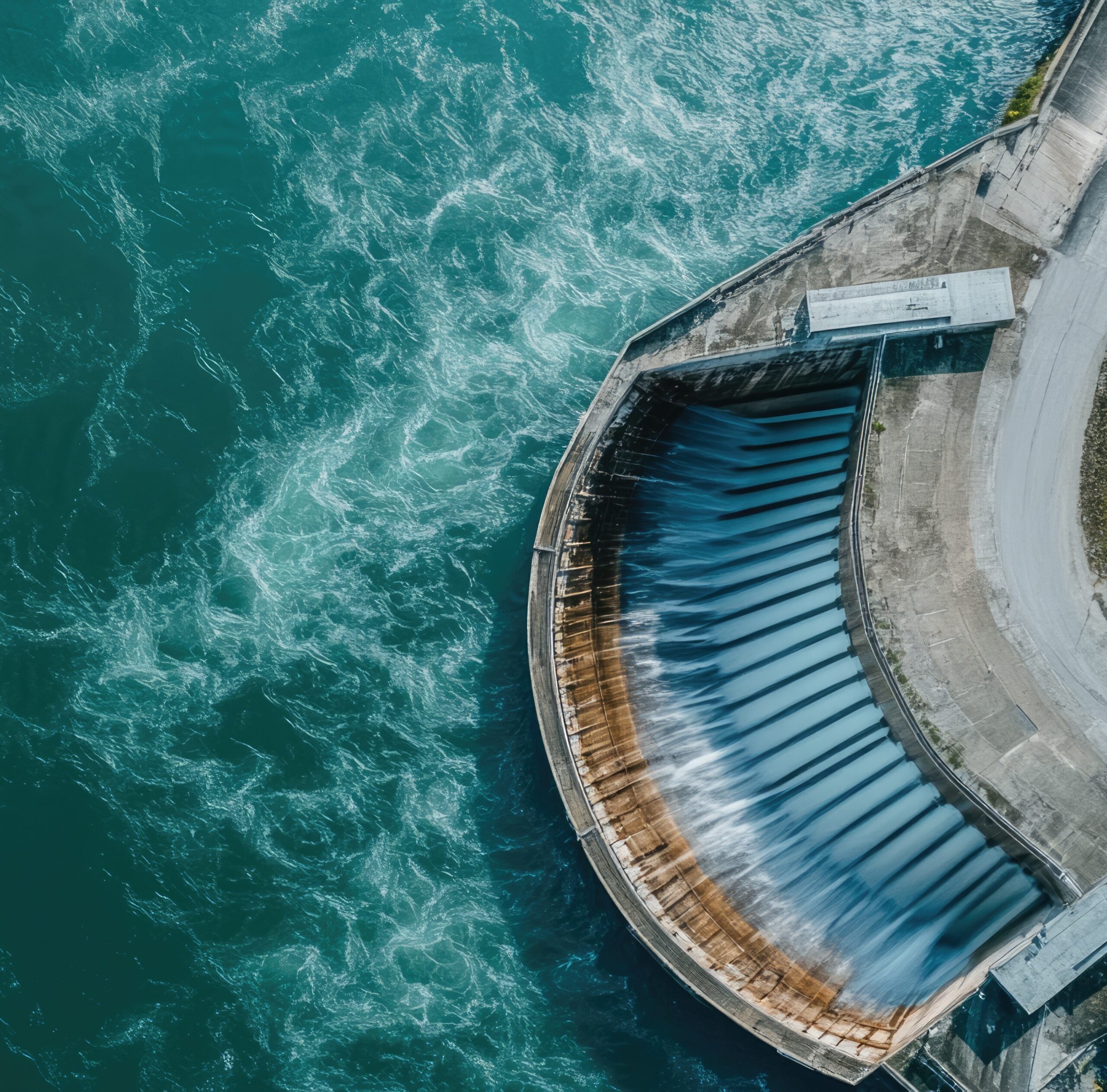 Aerial View of a Dam with Water Flowing Over It